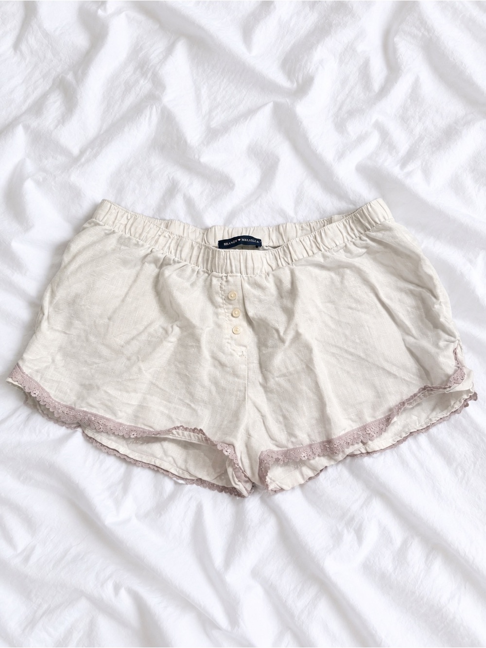 Brandy Melville Cream Lounge Shorts with Blush Lace Hem